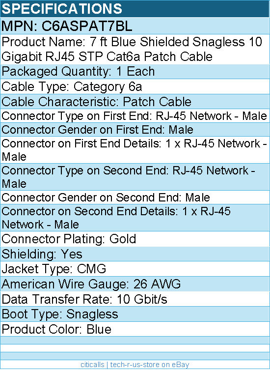 StarTech C6ASPAT7BL 7ft CAT6a Ethernet Cable - 10 Gigabit Category 6a Shielded