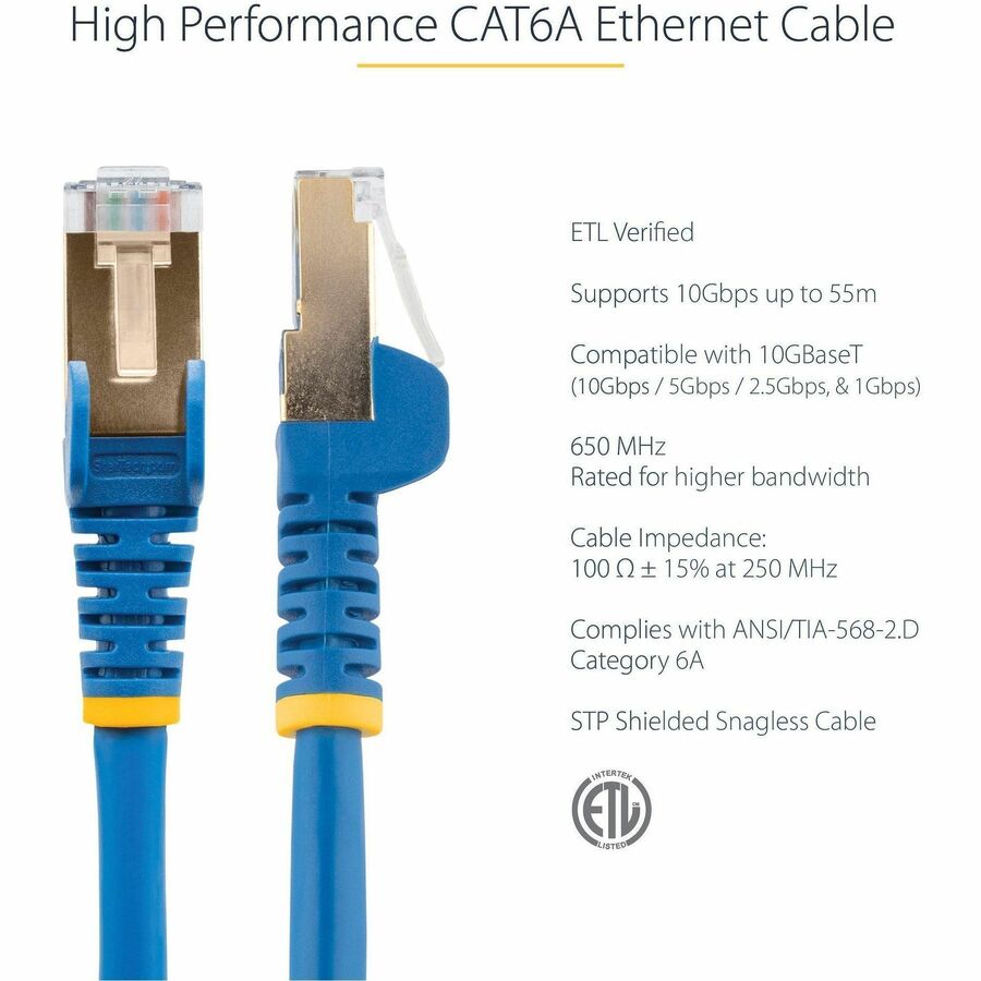 StarTech C6ASPAT7BL 7ft CAT6a Ethernet Cable - 10 Gigabit Category 6a Shielded