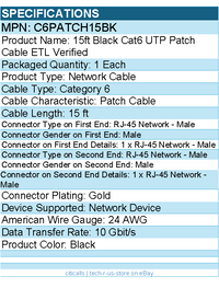 StarTech C6PATCH15BK 15ft CAT6 Ethernet Cable - Black Molded Gigabit
