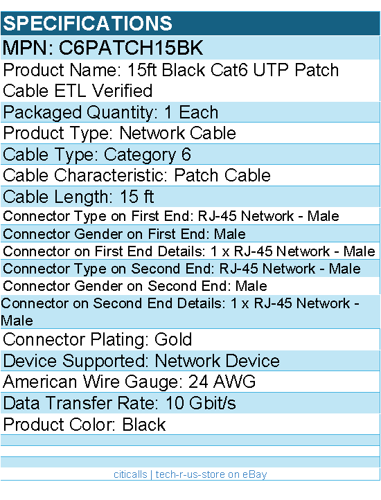 StarTech C6PATCH15BK 15ft CAT6 Ethernet Cable - Black Molded Gigabit
