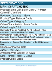StarTech C6PATCH25BK 25ft CAT6 Ethernet Cable - Black Molded Gigabit