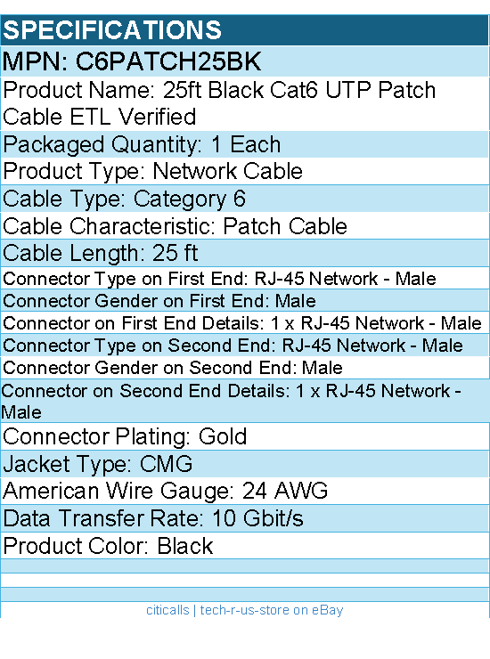 StarTech C6PATCH25BK 25ft CAT6 Ethernet Cable - Black Molded Gigabit