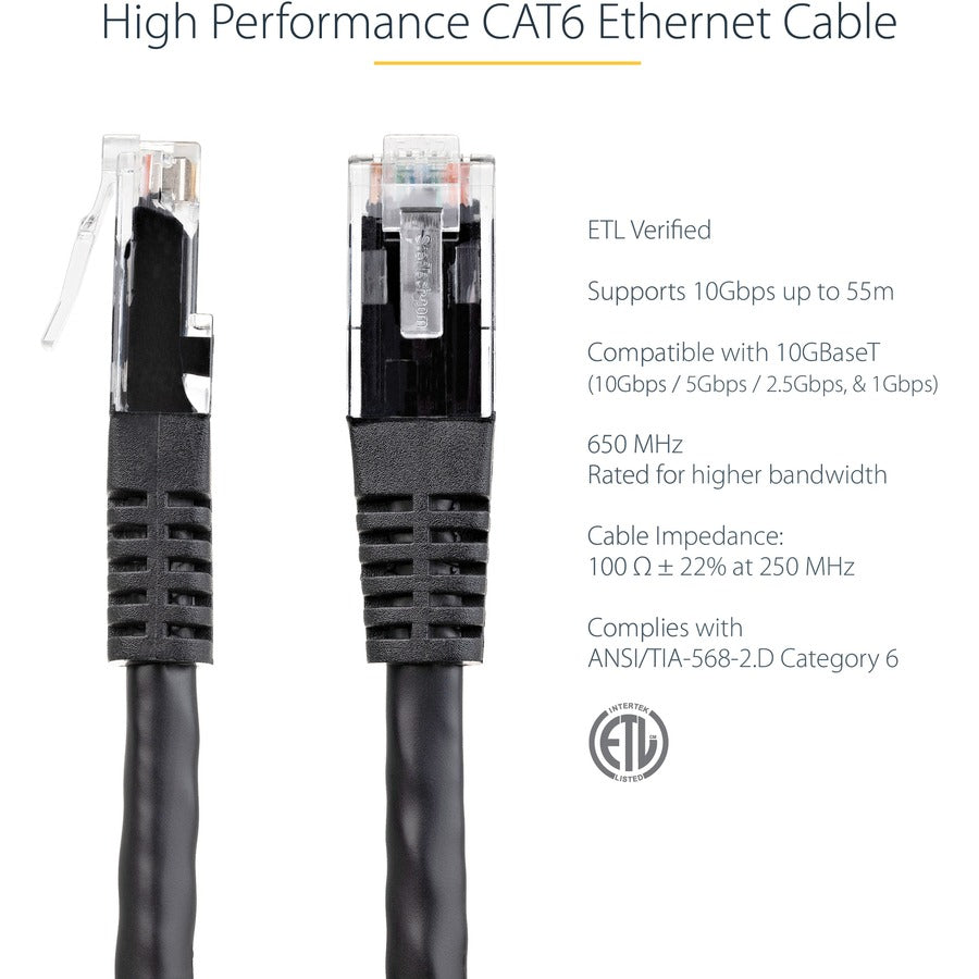StarTech C6PATCH25BK 25ft CAT6 Ethernet Cable - Black Molded Gigabit
