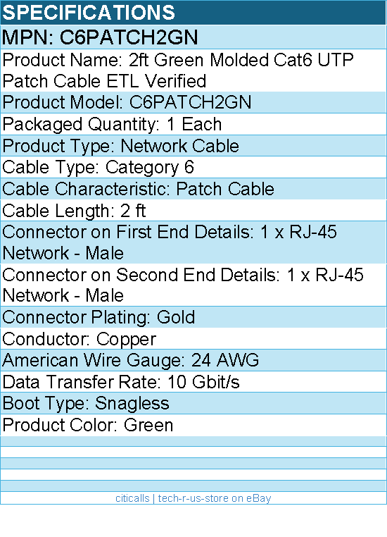 StarTech C6PATCH2GN 2ft CAT6 Ethernet Cable - Green Molded Gigabit