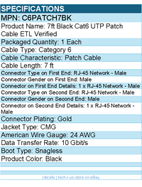 StarTech C6PATCH7BK 7ft CAT6 Ethernet Cable - Black Molded Gigabit