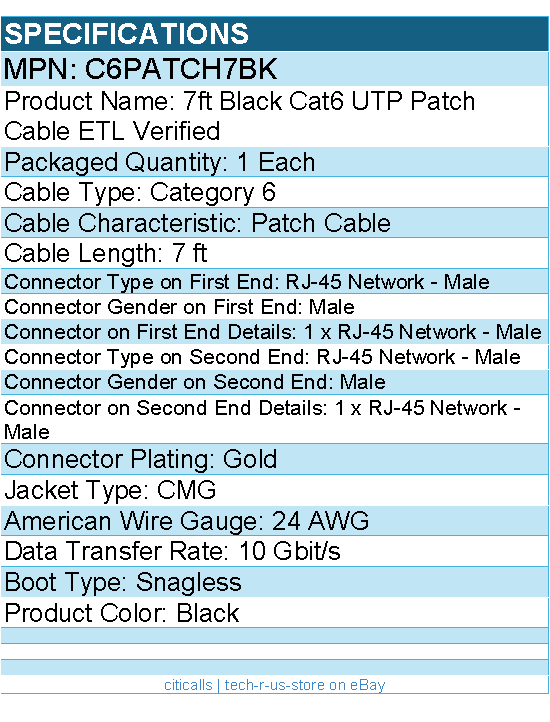 StarTech C6PATCH7BK 7ft CAT6 Ethernet Cable - Black Molded Gigabit