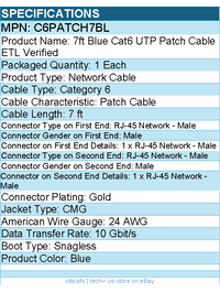 StarTech C6PATCH7BL 7ft CAT6 Ethernet Cable - Blue Molded Gigabit - Blue