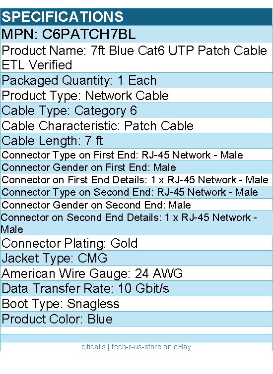 StarTech C6PATCH7BL 7ft CAT6 Ethernet Cable - Blue Molded Gigabit - Blue