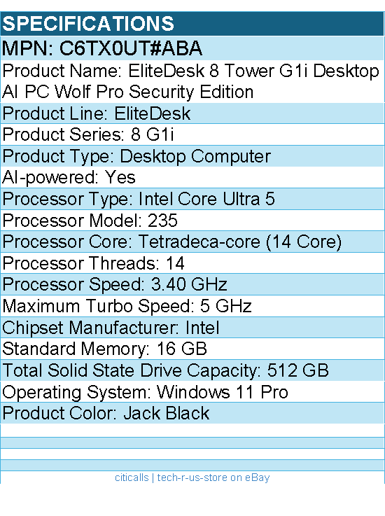 HP C6TX0UT#ABA EliteDesk 8 G1i Desktop Computer - Intel Core Ultra 5 235