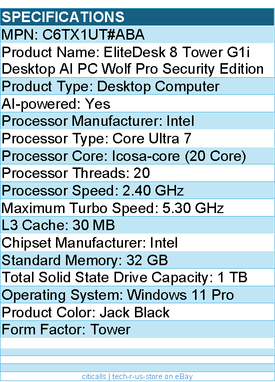HP C6TX1UT#ABA EliteDesk 8 G1i Desktop Computer - Intel Core Ultra 7 265