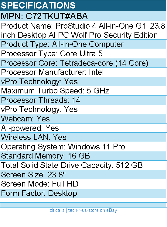 HP C72TKUT#ABA ProStudio 4 AiO G1i All-in-One Computer - Intel Core Ultra 5