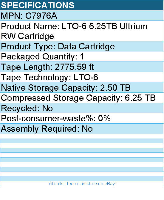 HPE C7976A LTO-6 6.25TB Ultrium RW Cartridge - LTO-6 - Data Cartridge