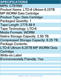 HPE C7976W LTO-6 Ultrium 6.25TB MP WORM Data Cartridge - LTO-6