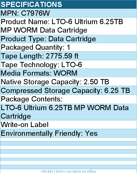 HPE C7976W LTO-6 Ultrium 6.25TB MP WORM Data Cartridge - LTO-6