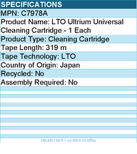 HPE C7978A LTO Ultrium Universal Cleaning Cartridge - 1 Each