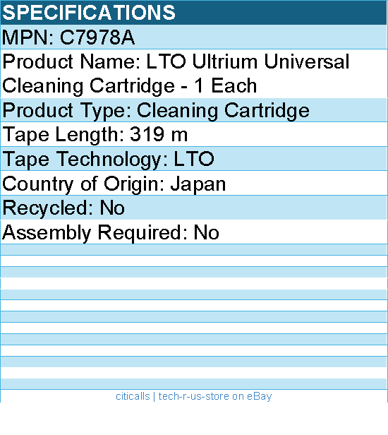 HPE C7978A LTO Ultrium Universal Cleaning Cartridge - 1 Each