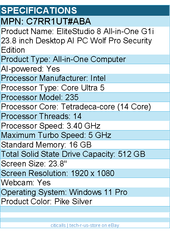 HP C7RR1UT#ABA EliteStudio 8 AiO G1i All-in-One Computer - Intel Core Ultra 5