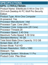 HP C7RR3UT#ABA EliteStudio 8 AiO G1i All-in-One Computer - Intel Core Ultra 7