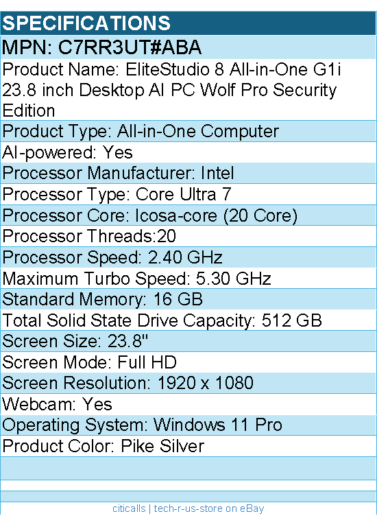 HP C7RR3UT#ABA EliteStudio 8 AiO G1i All-in-One Computer - Intel Core Ultra 7