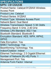 Cisco C9120AXIB Catalyst Dual Band 802.11ax 5.38 Gbit/s Wireless Access Point