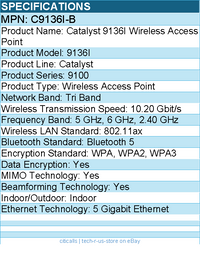 Cisco C9136I-B Catalyst Tri Band 802.11ax 10.20 Gbit/s Wireless Access Point