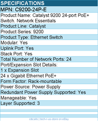 Cisco C9200-24P-E Catalyst 9200 24-port PoE+ Switch. Network Essentials