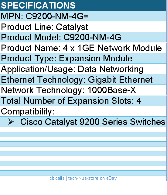 Cisco C9200-NM-4G= 4 x 1GE Network Module - For Data NetworkingGigabit Ethernet