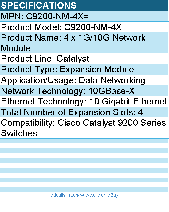 Cisco C9200-NM-4X= 4 x 1G/10G Network Module - For Data Networking10 Gigabit Eth