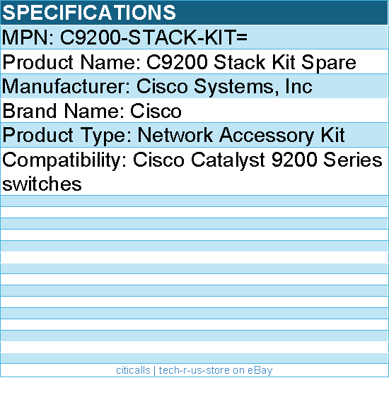 Cisco C9200-STACK-KIT= C9200 Stack Kit Spare for Catalyst 9200 Series switches