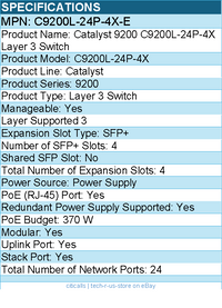 Cisco C9200L-24P-4X-E Catalyst 9200 C9200L-24P-4X Layer 3 Switch - 24 Ports
