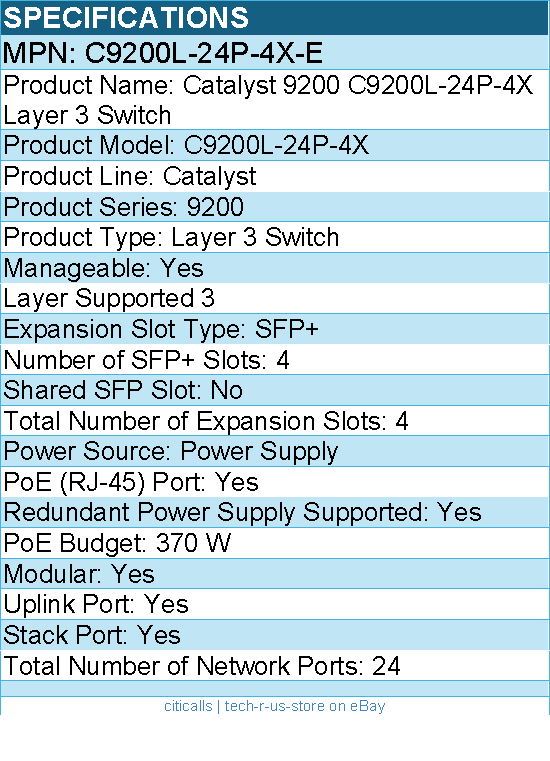 Cisco C9200L-24P-4X-E Catalyst 9200 C9200L-24P-4X Layer 3 Switch - 24 Ports