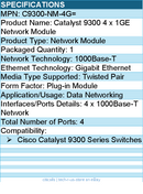 Cisco C9300-NM-4G= Catalyst 9300 4 x 1GE Network Module for 9300 Series Switches