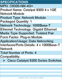 Cisco C9300-NM-4G= Catalyst 9300 4 x 1GE Network Module for 9300 Series Switches