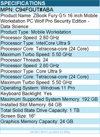 HP C94FGUT#ABA ZBook Fury G1i 16" Mobile Workstation - Intel Core Ultra 9
