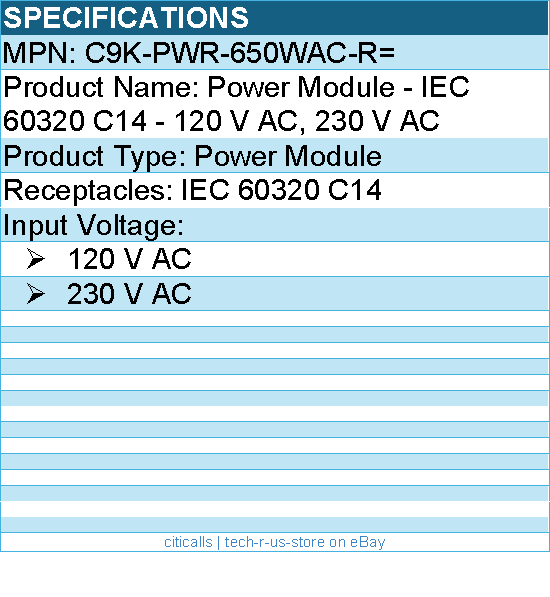 Cisco C9K-PWR-650WAC-R= Power Module - IEC 60320 C14 - 120 V AC, 230 V AC