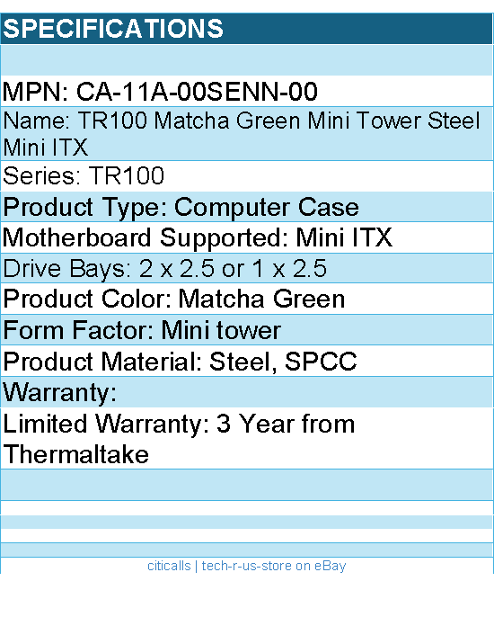 Thermaltake CA-11A-00SENN-00 Computer Case - TR100 Matcha Green Mini Tower