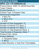 Thermaltake CA-11K-00M6WN-00 S380 TG ARGB Snow Mid Tower Chassis