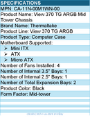 Thermaltake CA-11N-00M1WN-00 View 370 TG ARGB Mid Tower Chassis