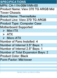 Thermaltake CA-11N-00M1WN-00 View 370 TG ARGB Mid Tower Chassis