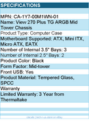 Thermaltake CA-1Y7-00M1WN-01 Computer Case - View 270 3xARGB Black Mid Tower ATX