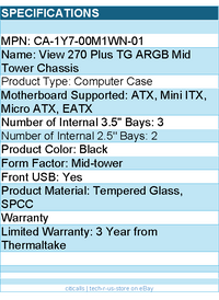 Thermaltake CA-1Y7-00M1WN-01 Computer Case - View 270 3xARGB Black Mid Tower ATX