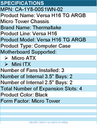 Thermaltake CA-1Y8-00S1WN-02 Versa H16 TG ARGB Micro Tower Chassis