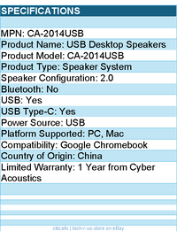 Cyber Acoustics CA-2014USB 2.0 Speaker System - LED Indicator