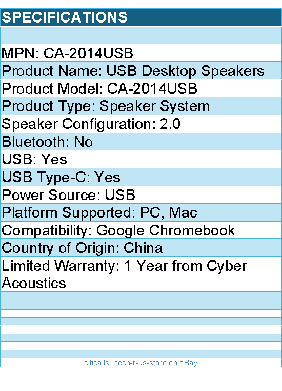 Cyber Acoustics CA-2014USB 2.0 Speaker System - LED Indicator