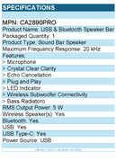 Cyber Acoustics CA2890PRO Bluetooth Sound Bar Speaker - 5 W RMS