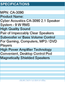 Cyber Acoustics CA-3090 2.1 Speaker System - 9 W RMS - Black