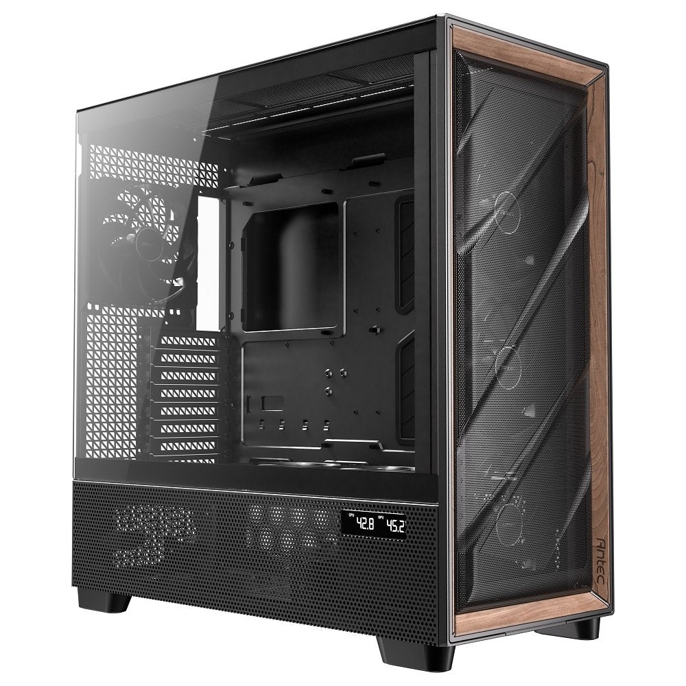 Antec FLUX PRO Walnut Wood Black High Airflow Temp Disp Full Tower EATX PC Case