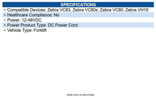 Zebra CA1210 Cable, Power Extension Cable, DC, 6', waterproof