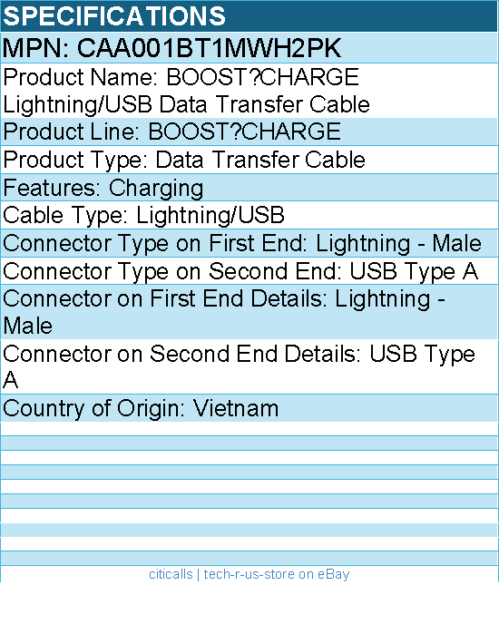 Belkin CAA001BT1MWH2PK BOOSTCHARGE USB Data Transfer Cable - White