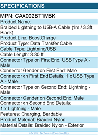 Belkin CAA002BT1MBK BoostCharge Braided USB-A Cable (1 meter / 3.3 foot, Black)